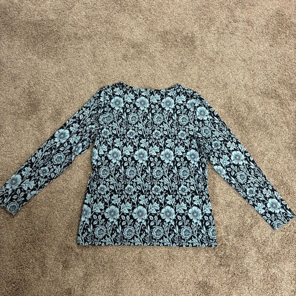 Talbots Petite MP Floral Long Sleeve Tee Navy Blue Aqua Cotton Stretch - Picture 7 of 8